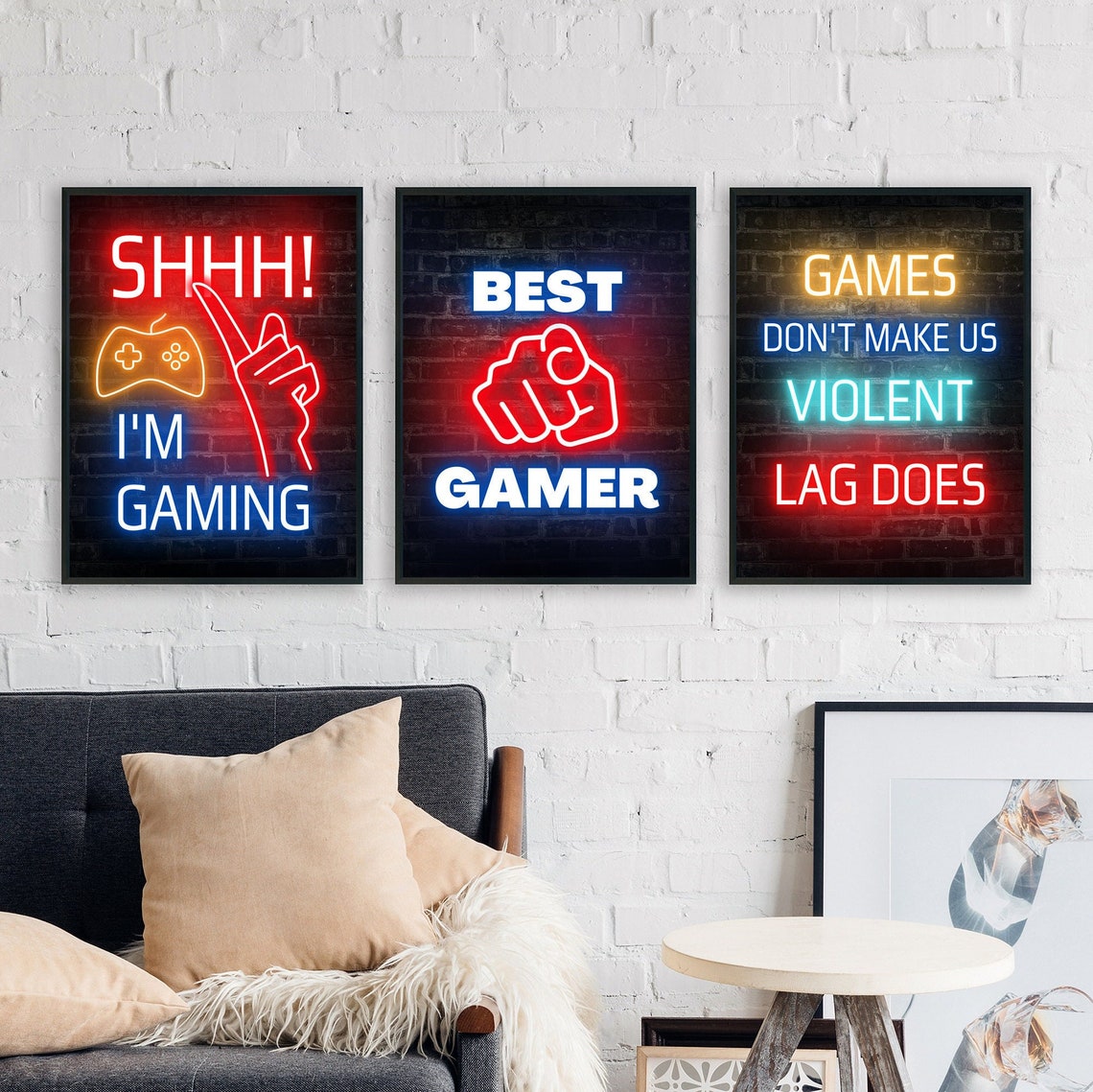 Set of 3 Neon Gaming Poster Digital Print Video Game Poster Etsy