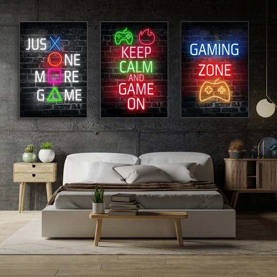 Video Game Room Decor Boys Gaming Wall Art Neon Game Room Decor Gaming  Poster