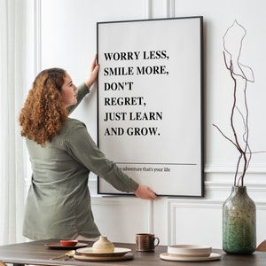 Worry Less, Smile More, Don't Regret, Printable Wall Art, Inspirational ...