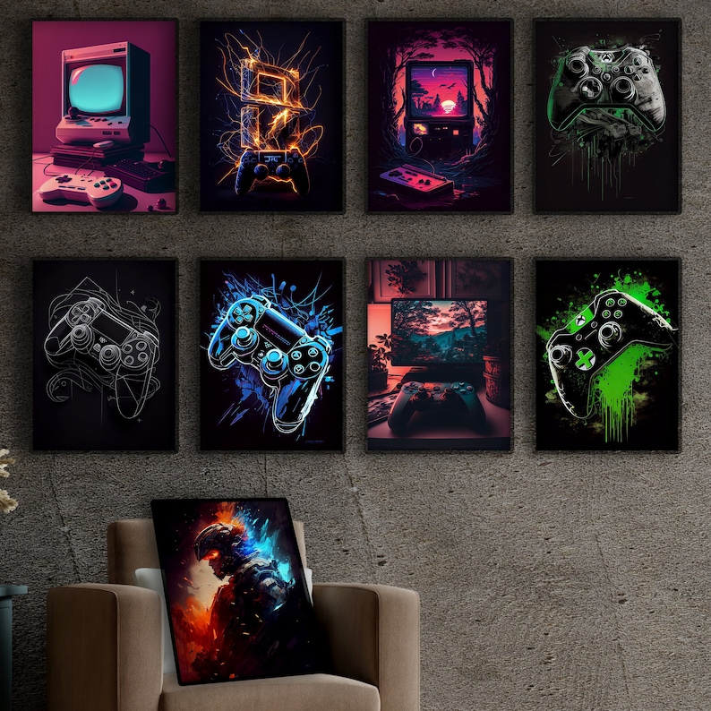 Set of 9 Cool Gaming Posters, Video Game Print, Printable Gaming Wall