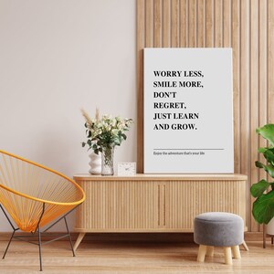 Worry Less, Smile More, Don't Regret, Printable Wall Art, Inspirational ...