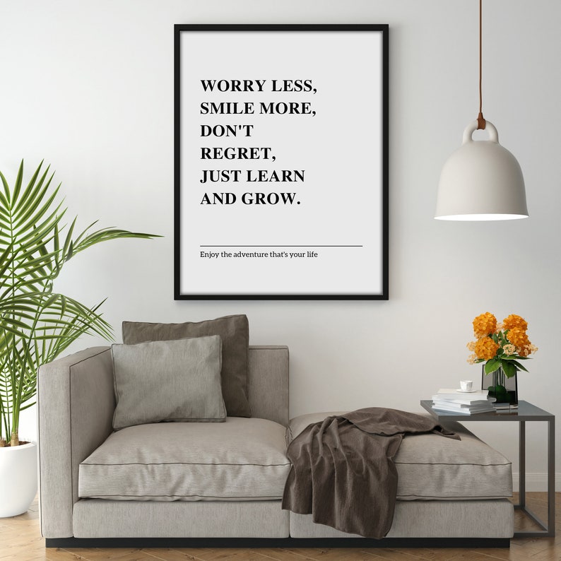 Worry Less, Smile More, Don't Regret, Printable Wall Art, Inspirational ...