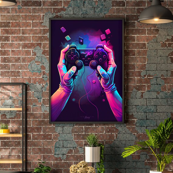 Printed Neon Gaming Posters Set of 4 (8”X 10”), Boys Room Decorations for  Bedroom,Video Game Wall Art,Gamer, Teen boy bedroom, game room, No Frames
