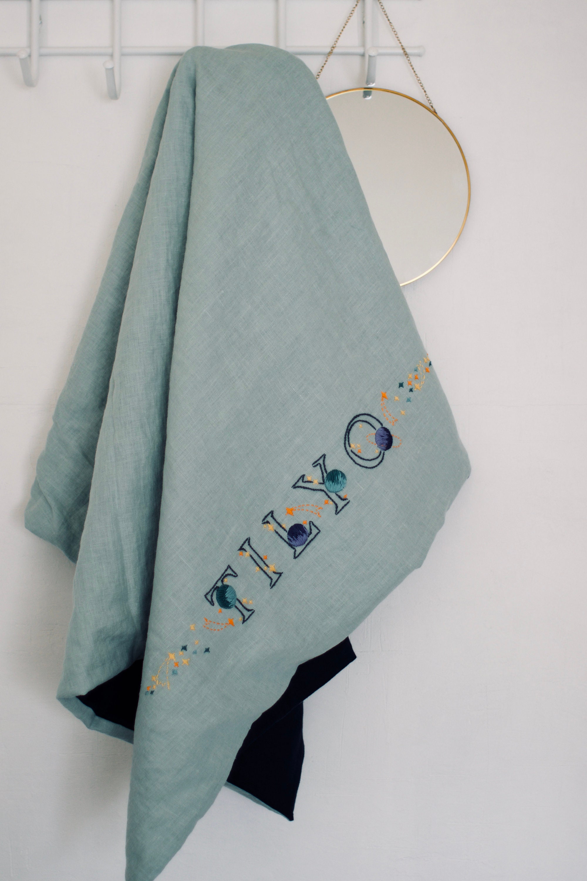 Embroidered linen baby blanket / Personalized baby boy blanket Etsy