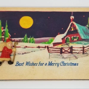 vintage Image Glitter 3D Christmas Handmade Woodday Postcard Old St. Nick, Carte de voeux, Rétro, Fabriqué à la main. Décoration