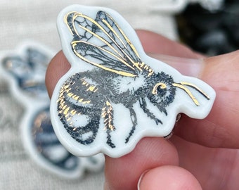 Bee brooch, pin, porcelain brooch, ceramic brooch, handmade jewellery, gift for her