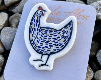 Broche gallina, alfiler, broche de porcelana, broche de cerámica, joyería hecha a mano, regalo para ella