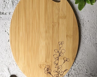 Eucalyptus Plant | Wood Bamboo Platter Chopping Board Personalised | Wood Burnt Artwork | Various Board Shape | Kitchen Decor Name Gift
