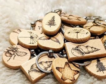 Keyring | Nature & Coast Inspired Designs  | Wood Burnt Artwork | Keychain |
