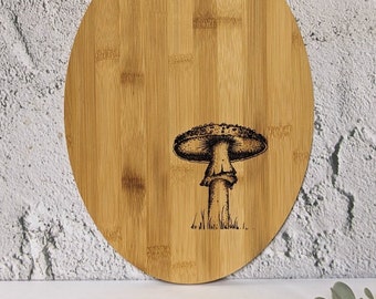 Fungi Mushroom Bamboo Board | Wood Platter Serving Chopping Board Personalised | Wood Burnt Artwork | Kitchen Decor Gift