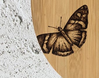 Butterfly | Wood Bamboo Platter Chopping Board Personalised | Wood Burnt Artwork | Various Board Shape | Kitchen Decor Name Gift