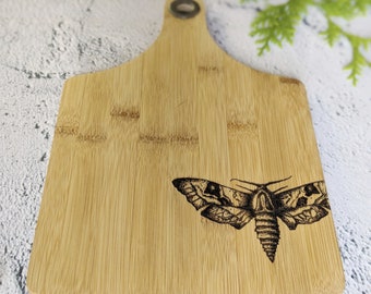 Moth | Wood Bamboo Platter Chopping Board Personalised | Wood Burnt Artwork | Various Board Shape | Kitchen Decor Name Gift
