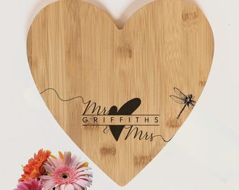 Personalised Mr & Mrs Valentine Anniversary Wedding Bamboo Wood Heart Board