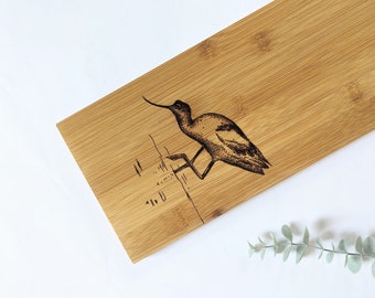 Avocet Bird Bamboo Board | Wood Platter Serving Chopping Board Personalised | Wood Burnt Artwork | Kitchen Decor Gift
