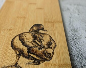 Mallard Duck Bamboo Board | Wood Platter Serving Chopping Board Personalised | Wood Burnt Artwork | Kitchen Decor Gift