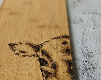Jersey Cow Bamboo Board | Wood Platter Serving Chopping Board Personalised | Wood Burnt Artwork | Kitchen Decor Gift