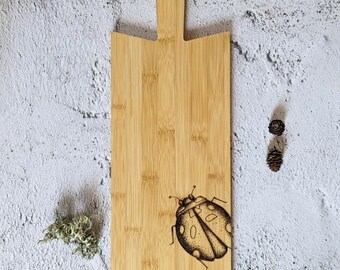 Ladybird | Wood Bamboo Platter Chopping Board Personalised | Wood Burnt Artwork | Various Board Shape | Kitchen Decor Name Gift