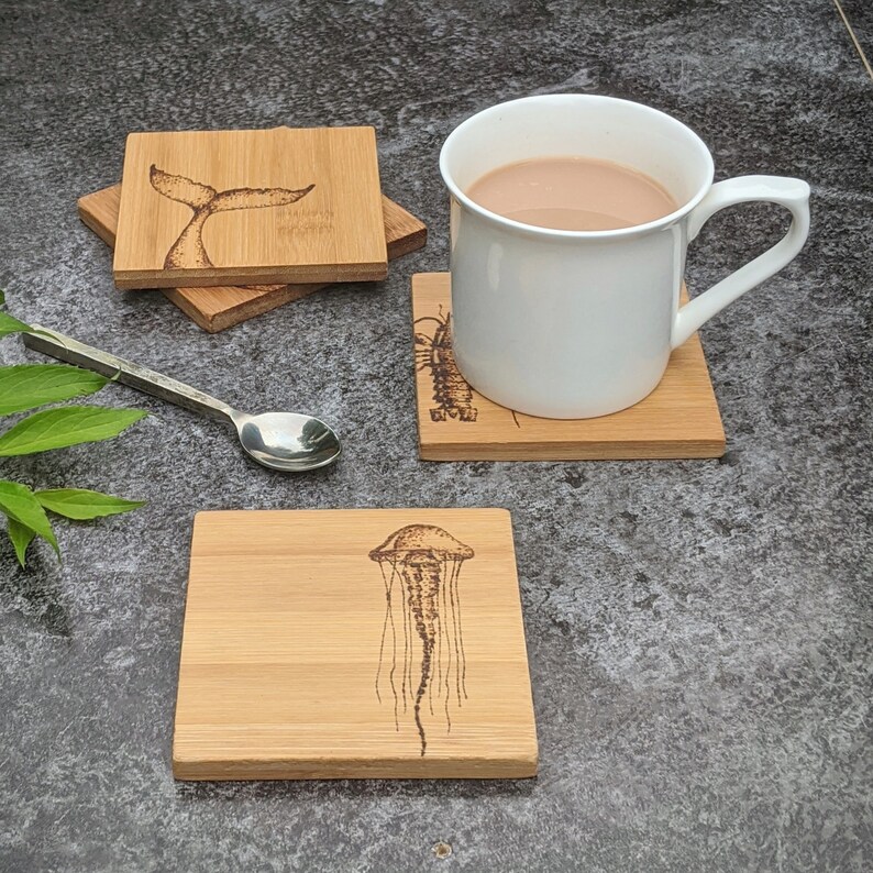 Coaster Wood Bamboo Wood Burnt Engraved Artwork Kitchen Etsy UK