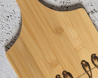 Swallows | Bird | Wood Bamboo Platter Chopping Board Custom | Wood Burnt Art | Various Shapes | Kitchen Decor Gift | Valentines Gift