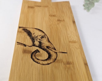 Elephant Bamboo Board | Wood Platter Serving Chopping Board Personalised | Wood Burnt Artwork | Kitchen Decor Gift