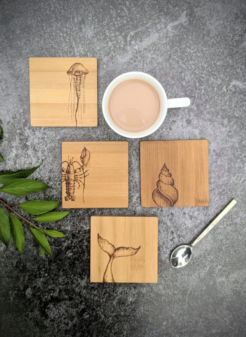 Coaster Wood Bamboo Wood Burnt Engraved Artwork Kitchen Etsy UK