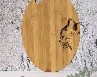 Cat Bamboo Board | Wood Platter Serving Chopping Board Personalised | Wood Burnt Artwork | Kitchen Decor Gift