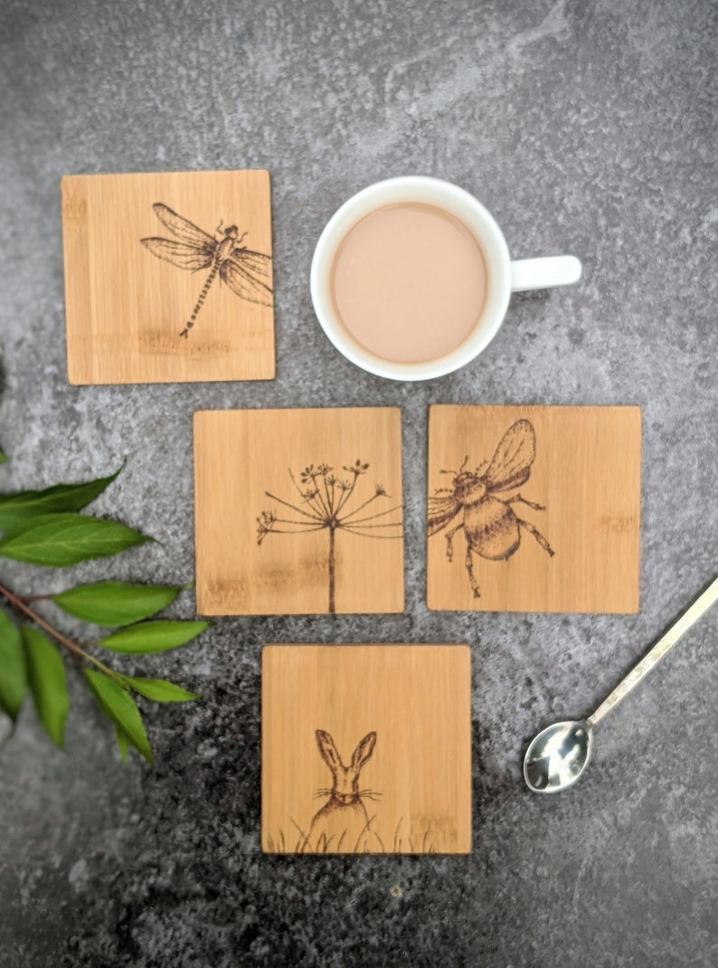 Coaster Wood Bamboo Wood Burnt Engraved Artwork Kitchen Etsy UK