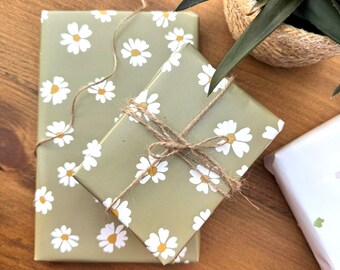 Papier cadeau fleurs marguerites | 50 x 70 cm | Toutes les occasions | Conception florale | Cadeau floral | Emballage d'anniversaire | Papier cadeau