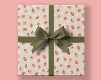 Feuille d'emballage cadeau fraise : papier d'emballage d'anniversaire coloré