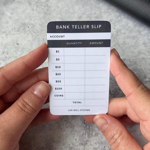 Reusable Bank Teller Slip - Micro Wallet Insert, Cash Stuffing Method, Cash Envelope System