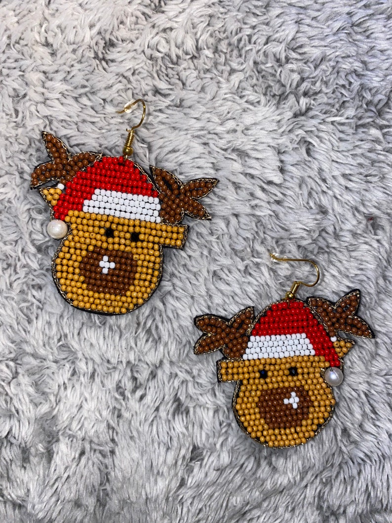 Reindeer with hat earrings