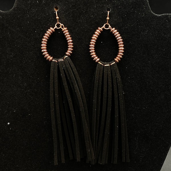 Brown and black fringe earrings