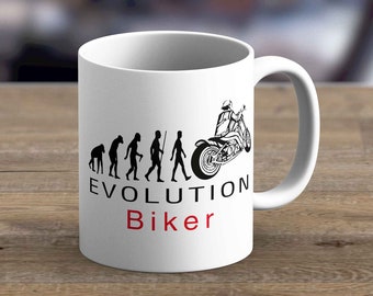Evolution Biker - Koffie Mok Gift, Motor Mok, Best Seller, Motor Mok, Biker Gift, Cadeau voor Motor Lover, Papa Mok, mg2aa