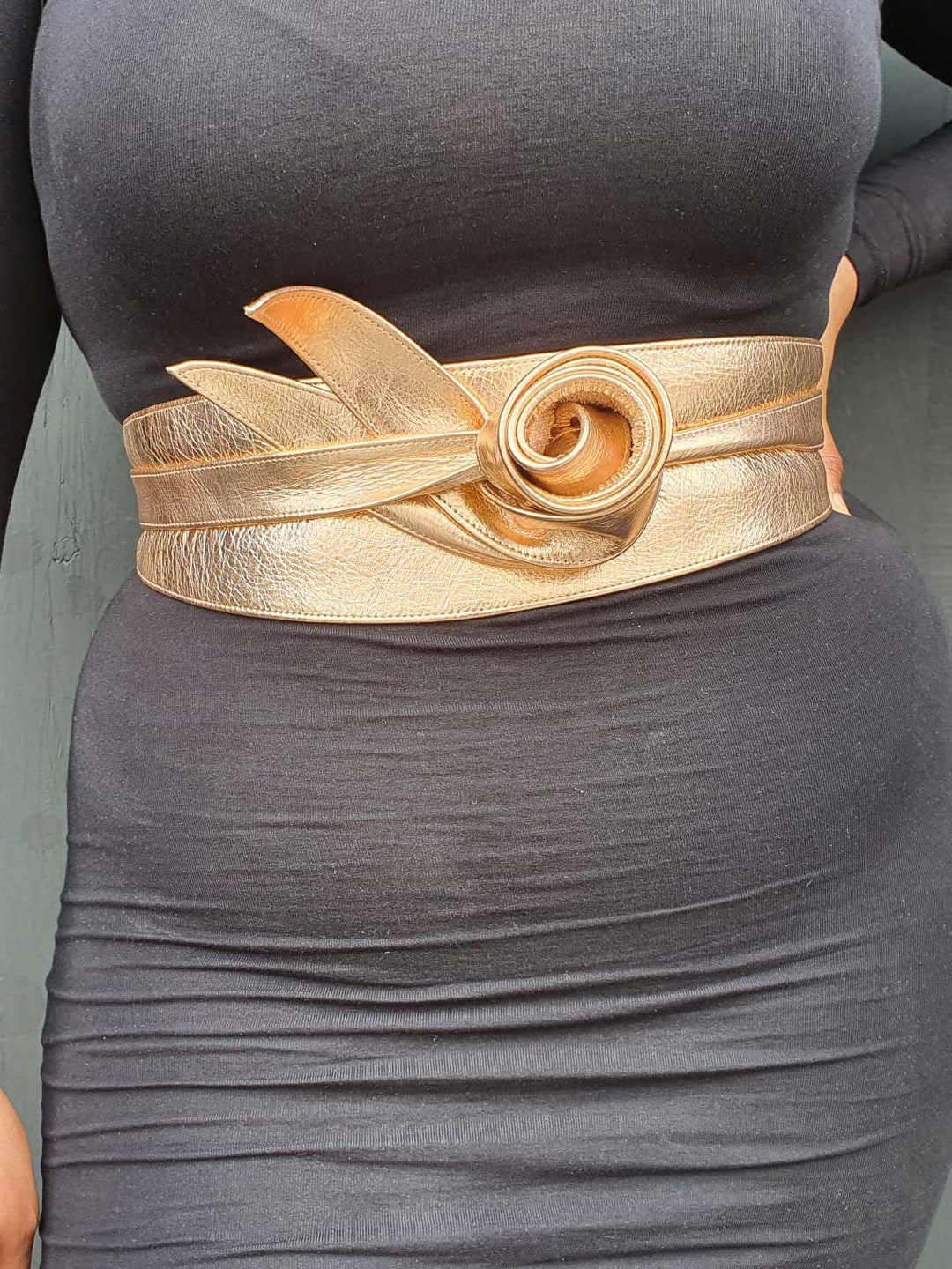 Handmade Leather Rose Gold Obi Belt Corset Leather Belt, Obi