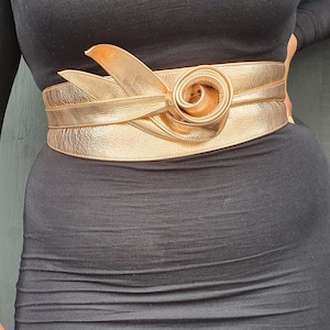 Handmade Leather Rose Gold Obi Belt - Corset Leather Belt, Obi Leather Wrap Belt, Soft Italian Leather Wrap Belt, Tie Leather Belt