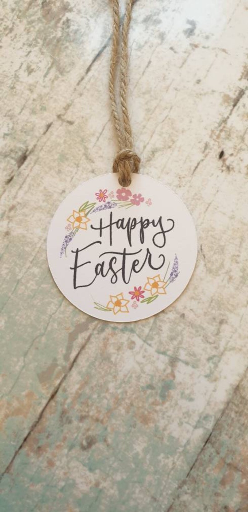 spring wreath happy Easter flowers label gift wrap Easter circular tags