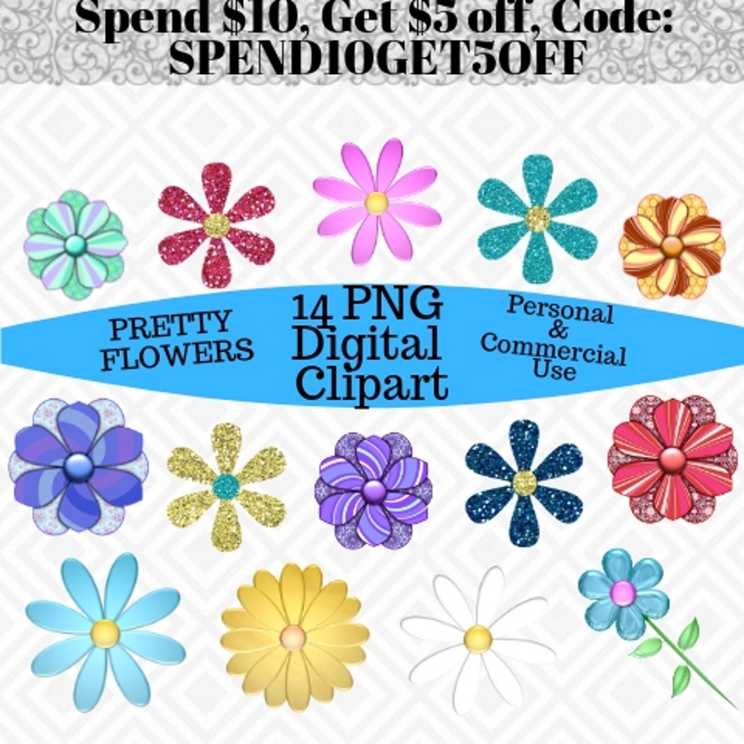 14 Pretty Flower Clipart Set For Personal Commercial Use Etsy 14 Pretty Flower Clipart Set For Personal Commercial Use Etsy