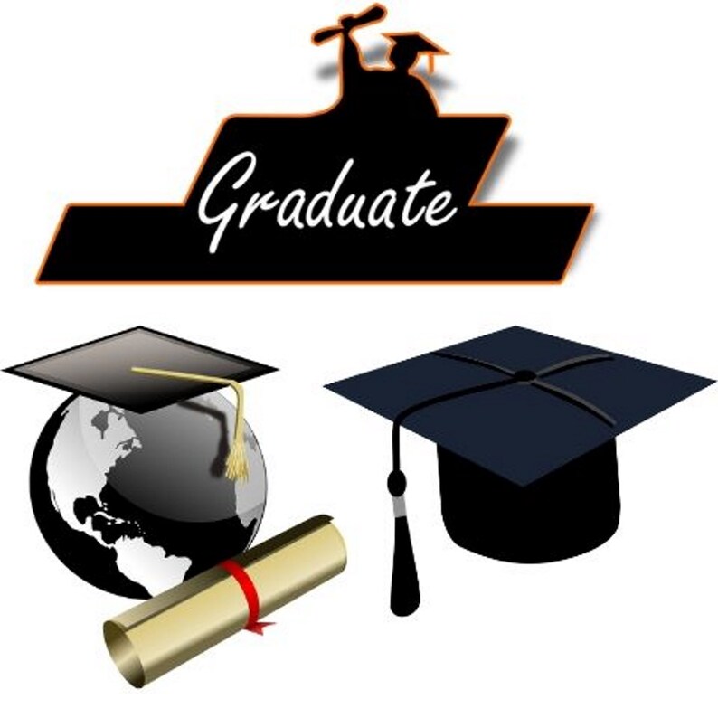 Graduation Caps & Diploma Clipart PNG Graphic Image Set With | Etsy