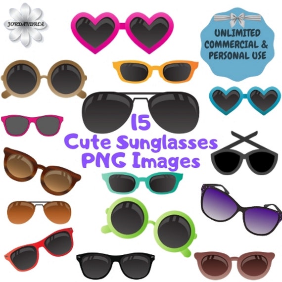 15 Cute Sunglasses PNG Image clipart set with UNLIMITED | Etsy