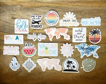 Motivational-Holic Sticker Bundle Desert Sunset Sun Mountain Travel World Map Summer Vacation Anchor Compass Roadtrip Beach Palm Trees