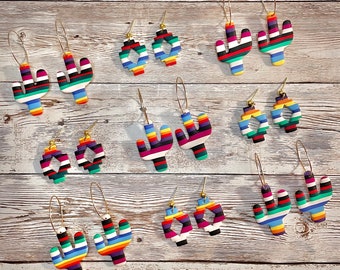 Motivational-Holic Polymer Clay Earrings | Mexican inspired serape and aztec dangles and  cactus hoops