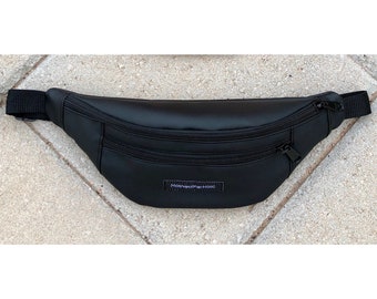 Motivational-Holic Fanny Pack with two zipper black faux leather