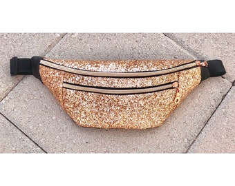 Motivational-Holic Fanny Pack Waist Bag Belt Bag Shoulder Bag with two zipper rose gold glitter