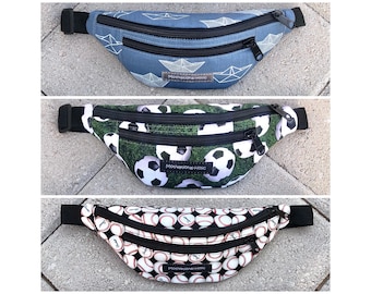 Motivational-Holic Kids Fanny Pack Waist Bag Belt Bag Paper Ships, Soccer, Baseball