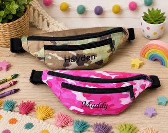 Personalized Kids Fanny Pack, Custom Name Embroidery Belt Bag, Camo Waist Bag for Boys & Girls, Crossbody Hip Bag, Birthday Gift for Kids
