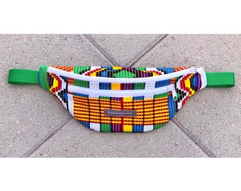 Motivational-Holic Fanny Pack Waist Bag Belt Bag with two zipper Kente Ankara African print