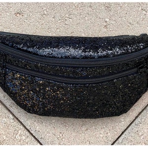 Motivational-Holic Fanny Pack Waist Bag Belt Bag Shoulder Bag with two zipper black glitter image 2