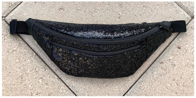 Motivational-Holic Fanny Pack Waist Bag Belt Bag Shoulder Bag with two zipper black glitter image 2