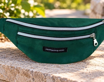 Handmade Emerald Green Suede Fanny Pack, Crossbody Belt Bag, Adjustable Waist Bag, Everyday Travel Purse, Gift for Her