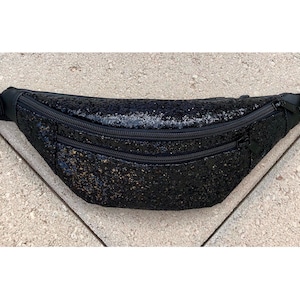 Motivational-Holic Fanny Pack Waist Bag Belt Bag Shoulder Bag with two zipper black glitter image 1